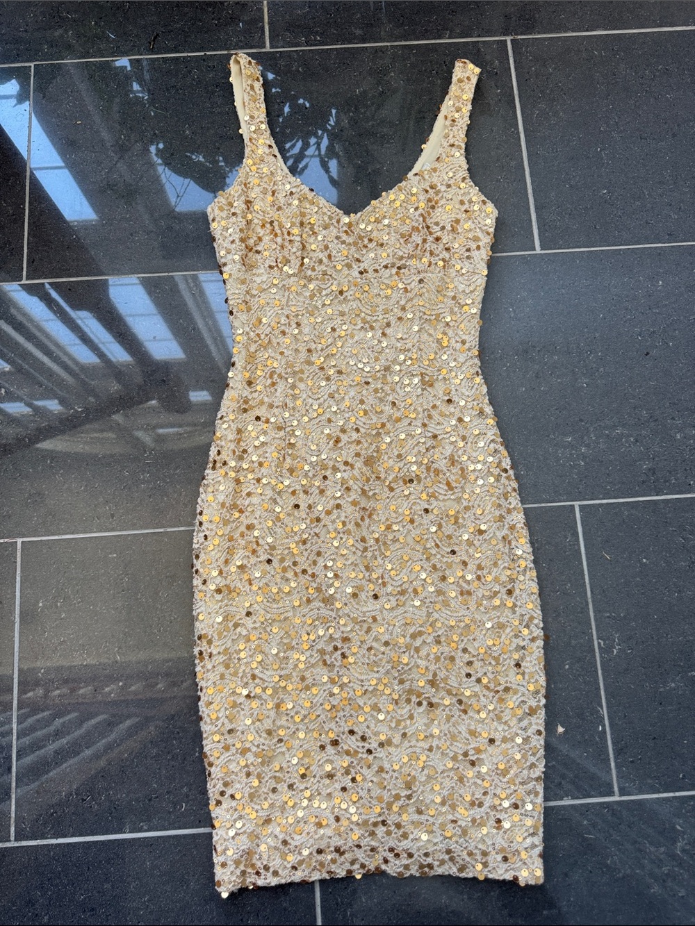 Gold Sequin Sheath Dress - Elegant Evening Wear